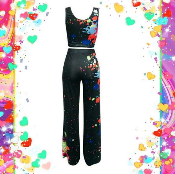 ‼️CLEARANCE PRICE FIRM‼️Multi Color Print Top and Wide Leg Pant Set❤ - Picture 3 of 5